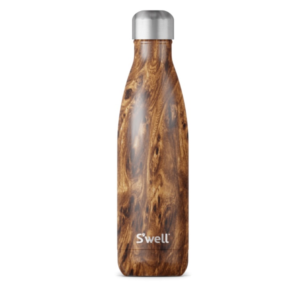 NWT S'well Vacuum Insulated Stainless Steel Water Bottle, Teakwood, 17 oz